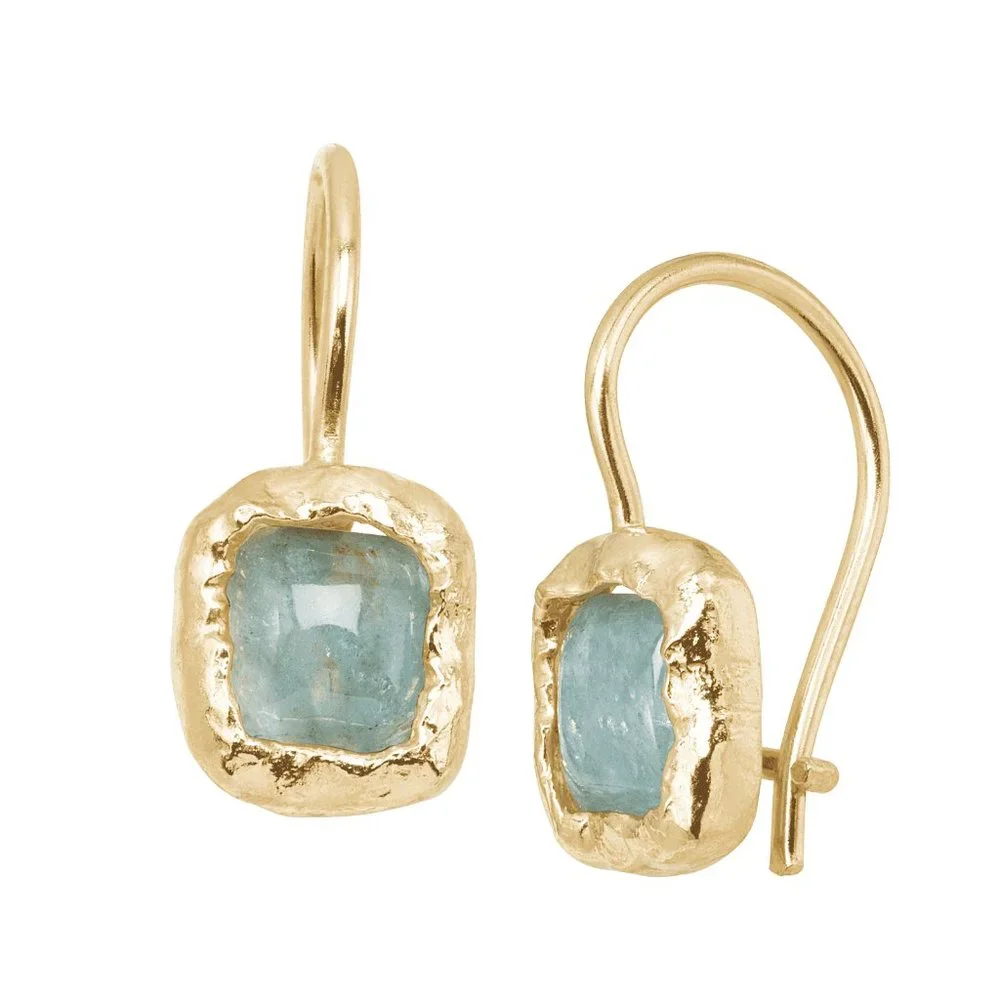Silpada 'Mediterra' Natural Aquamarine Drop Earrings 14K Gold on Sterling Silver - Picture 1 of 5